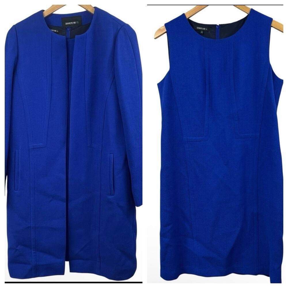 Lafayette 148 Erin Long Sleeve Overcoat and Sleeveless Sheath Dress Set Sz 8